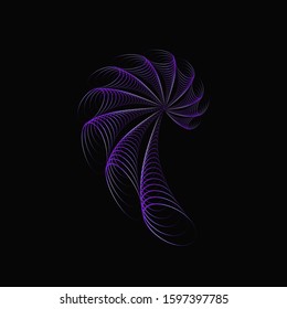 Spiral abstract shell logo.Decorative icon.Rotation movement illustration.Blue wire frame graphic design vector illustration.Blue color symbol isolated on dark background.Modern, web style.