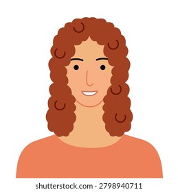 Spiral Afro Curls Ringlets hairstyle flat vector front view, tight curls volume texture for avatar, beauty app, interface design, fashion illustration, character system