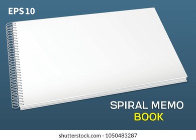 Spiral album-notepad. Horizontal: A simple cover for pasting your images is a template. Lie down on the table, in vospepseve.Spiral left. Isolated on blue background, vector illustration