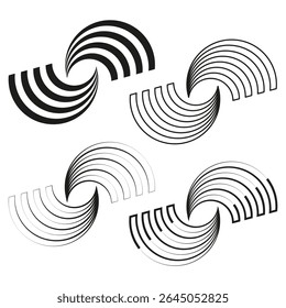 Spiral arc icon. Curved segment shape. Abstract symmetry figure. Vector motion form.