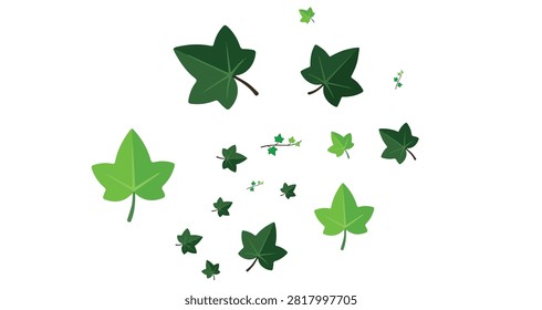 spiral arrangement of green leaves in different shades falling showcasing natural leaf shapes on clean white backdrop for eco design