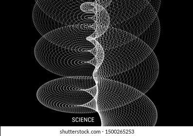Espiral. Matriz com partículas dinâmicas. Projeto de grade abstrata. Ilustração vetorial 3d para ciência ou tecnologia. 