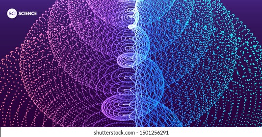 Spiral. Array with dynamic particles. Abstract grid design. 3d vector illustration for science or technology. 