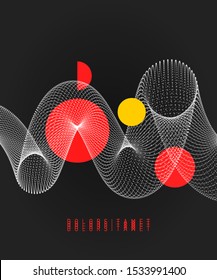 Spiral. Array with dynamic particles. Abstract grid design. 3d vector illustration for science or technology. 