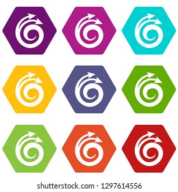 Spiral arrow, design element icons 9 set coloful isolated on white for web