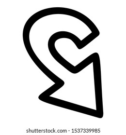 Spiral arrow hand drawn vector illustration. Navigation pointer sign isolated on white background