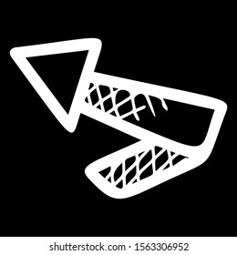 Spiral arrow hand drawn vector illustration. Navigation pointer sign isolated on black background