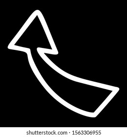 Spiral arrow hand drawn vector illustration. Navigation pointer sign isolated on black background