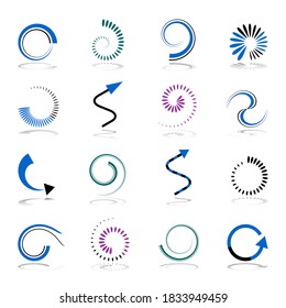 Spiral and arrow icons. Design elements set. Vector art.
