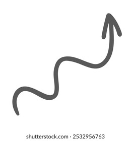Spiral arrow up line icon. Outline hand drawn curly diagonal movement indicator to right with tip upwards. Direction mascot, simple doodle vintage element of curvy motion icon vector illustration