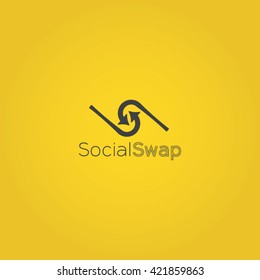 Spiral Arrows Drawn Social Swap Logo Design Yellow Background