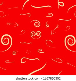 Spiral arrows line vector seamless pattern. Seamless doodle ink pointer and arrow pattern 