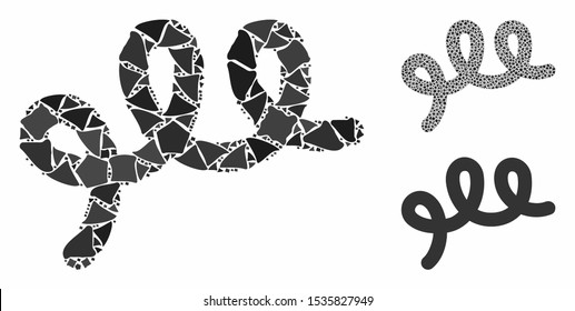 Spiral bacillus composition of ragged pieces in variable sizes and shades, based on spiral bacillus icon. Vector unequal elements are organized into composition.