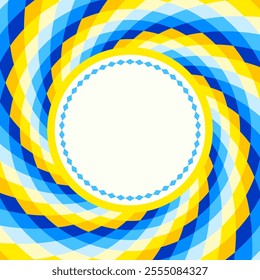Spiral background, optical illusion of movement, vector illustration opt art style, colorful abstract geometric, blue, white and yellow colors, ukrainian background