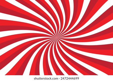 Spiral background with rays, red and white swirling abstract background.