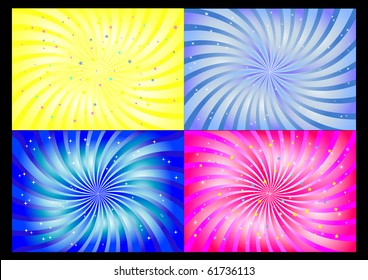 spiral background set with lights and stars. vector illustration.
