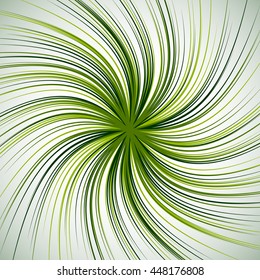 Spiral background with thin radial lines. Concentric, circular swirl, twirl pattern. Sunburst with rotation. Monochrome abstract illustration.