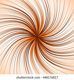 Spiral background with thin radial lines. Concentric, circular swirl, twirl pattern. Sunburst with rotation. Monochrome abstract illustration.