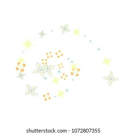 Spiral band from scattered flowers. Abstract confetti vector swirl object from flying rotating floral elements. Decorative Vector illustration. Decoration, paper packaging, textile design.