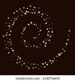Spiral band from scattered stars. Confetti coil object. Isolated gradient stellar elements. Brass metallic gloss. Iridescent festive  celebration vector  template