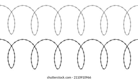 Spiral barbed wire detailed and solid silhouette. Flat vector illustration isolated on white background.