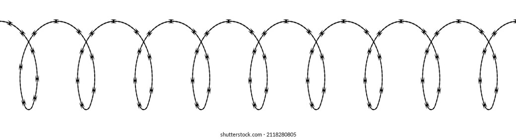 Spiral barbed wire with h-shaped blades. Razor wire silhouette. Flat vector illustration isolated on white background.