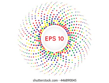 The spiral of the basic colors of points. Blue color. Red color. Yellow color. Green color.