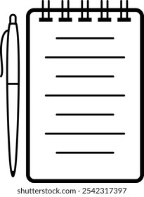 Cuaderno enlazado en espiral y contorno de bolígrafo Icono