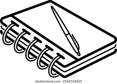 Ícone de contorno de bloco de anotações e esferográfica em forma de espiral