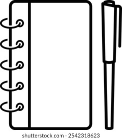 Spiral binded notebook and ballpoint outline Icon