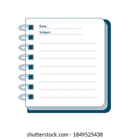 Spiral binding notebook illustration. Blank lined.