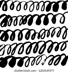 Spiral black hand drawn lines on white background vector pattern.