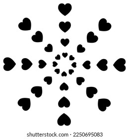 Spiral black hearts pattern on white background