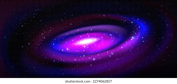 Spiralschwarzes Loch, Vektorhintergrund. Abstrakte Nebel der Wolke und Stern im Kosmos. Andromeda Galaktisches System. Blaues Astrologie-Muster mit leichter Spur, magischem Staub und Flor vom Planeten.