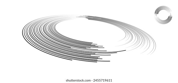 Espiral con líneas negras como fondo de Vector abstracto dinámico o logotipo o ícono. Fondo Abstractas con líneas en círculo. Ilustración artística con perspectiva sobre fondo blanco.