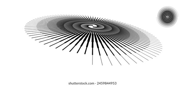 Spiral with black lines as dynamic abstract vector background or logo or icon. Abstract background with lines in circle. Artistic illustration with perspective on white background.