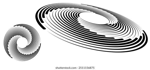 Espiral con líneas negras como fondo de Vector abstracto dinámico o logotipo o icono. Fondo Abstractas con líneas en círculo. Ilustración artística con perspectiva sobre fondo blanco.