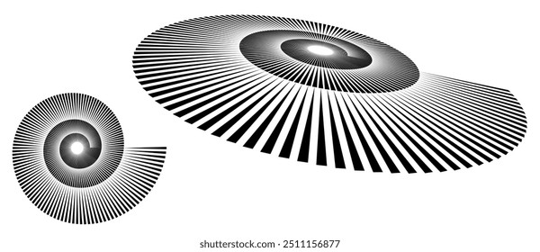 Espiral con líneas negras como fondo de Vector abstracto dinámico o logotipo o icono. Fondo Abstractas con líneas en círculo. Ilustración artística con perspectiva sobre fondo blanco.