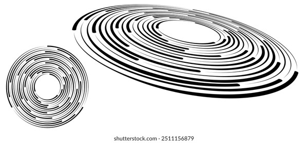 Espiral com linhas pretas como fundo vetorial abstrato dinâmico ou logotipo ou ícone. Fundo abstrato com linhas em círculo. Ilustração artística com perspectiva sobre fundo branco.