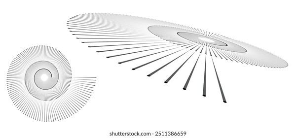 Espiral con líneas negras como fondo de Vector abstracto dinámico o logotipo o icono. Fondo Abstractas con líneas en círculo. Ilustración artística con perspectiva sobre fondo blanco.