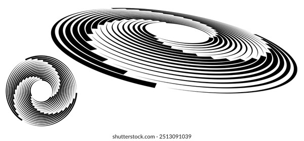 Spiral with black lines as dynamic abstract vector background or logo or icon. Abstract background with lines in circle. Artistic illustration with perspective on white background.