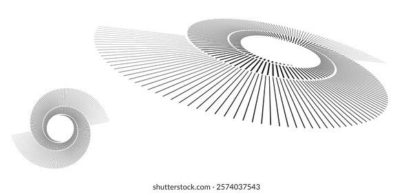 Spiral with black lines as dynamic abstract vector background or logo or icon. Abstract background with lines in circle. Artistic illustration with perspective on white background.