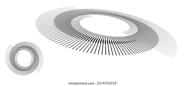 Spiral with black lines as dynamic abstract vector background or logo or icon. Abstract background with lines in circle. Artistic illustration with perspective on white background.