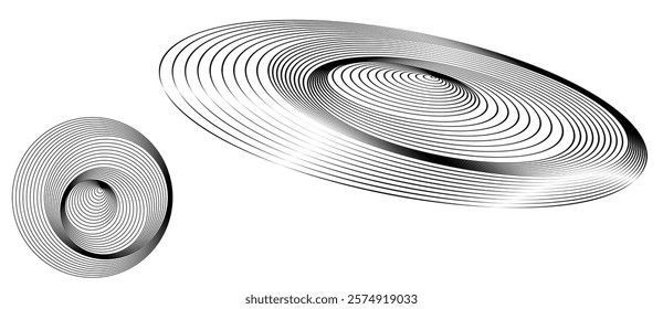 Spiral with black lines as dynamic abstract vector background or logo or icon. Abstract background with lines in circle. Artistic illustration with perspective on white background.