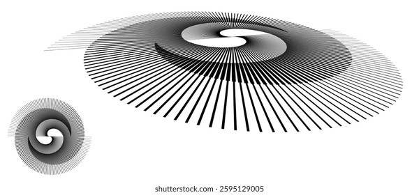 Spiral with black lines as dynamic abstract vector background or logo or icon. Abstract background with lines in circle. Artistic illustration with perspective on white background.
