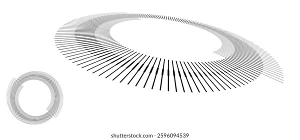 Spiral with black lines as dynamic abstract vector background or logo or icon. Abstract background with lines in circle. Artistic illustration with perspective on white background.