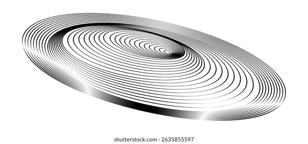 Spiral with black lines as dynamic abstract vector background or logo or icon. Abstract background with lines in circle. Artistic illustration with perspective on white background.