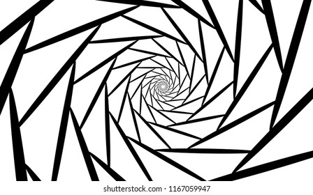 Spiral of black lines in the form of a diaphragm on a white background. Design element.