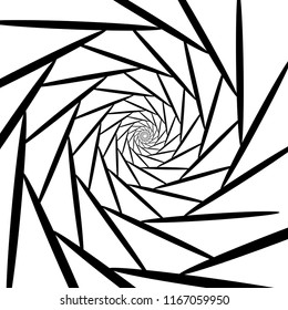 Spiral of black lines in the form of a diaphragm on a white background. Design element.