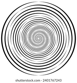 Spiral with black speed lines as dynamic abstract vector background or logo or icon. Artistic illustration with perspective on white background.modern circle lines black